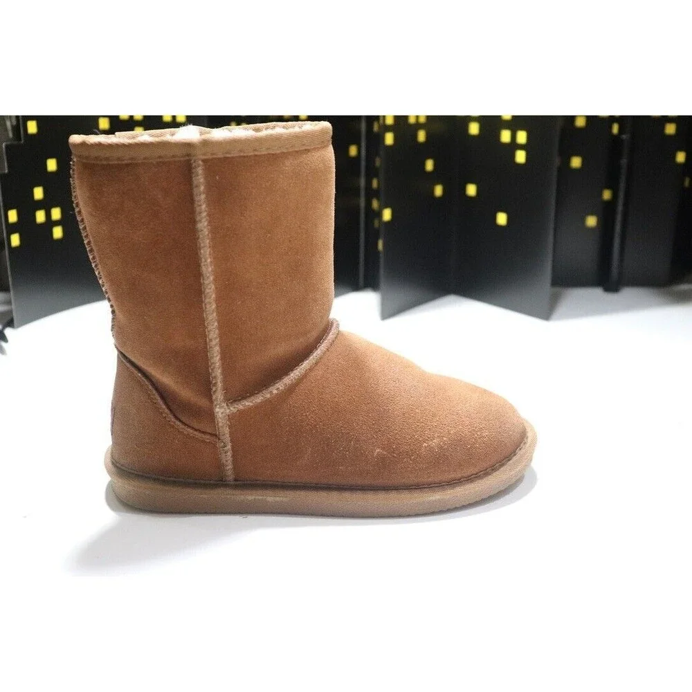 Lamo Kids Classic Boot Brown Suede Faux Fur Lining Pull On Comfort Size 5Y